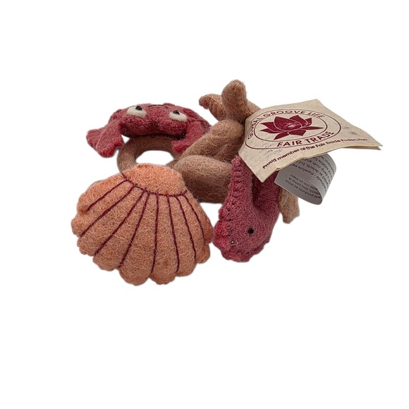 Global Groove Felt Ocean Napkin Rings Set 4 Fair Trade Handmade Nepal New - Picture 7 of 7